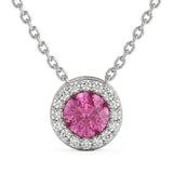 .41ct G SI 14kt White Gold Diamond & Pink Sapphire Gemstone Pendant 18" Long