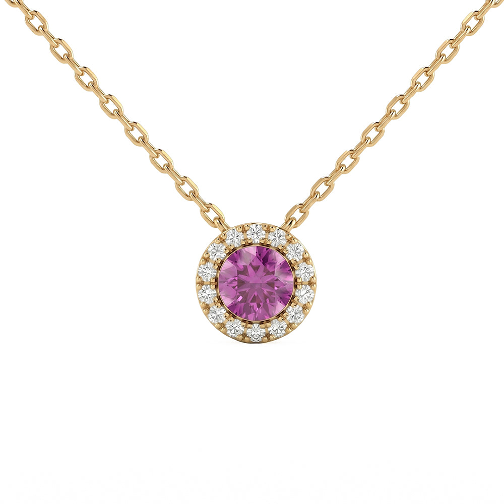 .36ct G SI 14kt Yellow Gold Diamond & Pink Sapphire Gemstone Pendant Necklace 18" Long