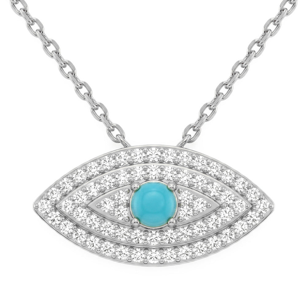 .17ct G SI 14kt White Gold Diamond & Turquoise Gemstone Pendant 16+2" Long