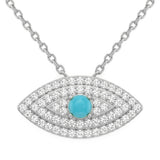 .17ct G SI 14kt White Gold Diamond & Turquoise Gemstone Pendant 16+2" Long