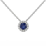 .38ct G SI 14kt White Gold Diamond & Blue Sapphire Gemstone Pendant Necklace 18" Long