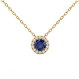 .40ct G SI 14kt Yellow Gold Diamond & Blue Sapphire Gemstone Pendant Necklace 18" Long