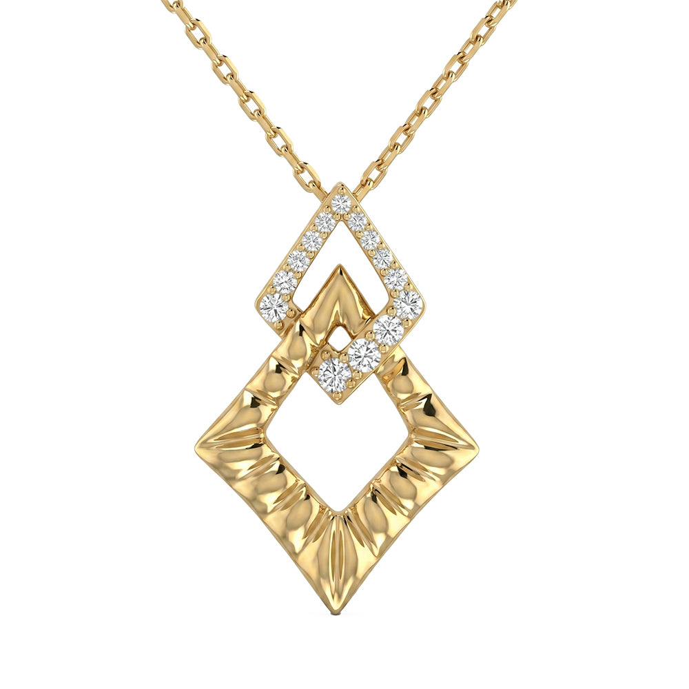 .10ct G SI 14kt Yellow Gold Diamond Modern Pendant Necklace 18" Long