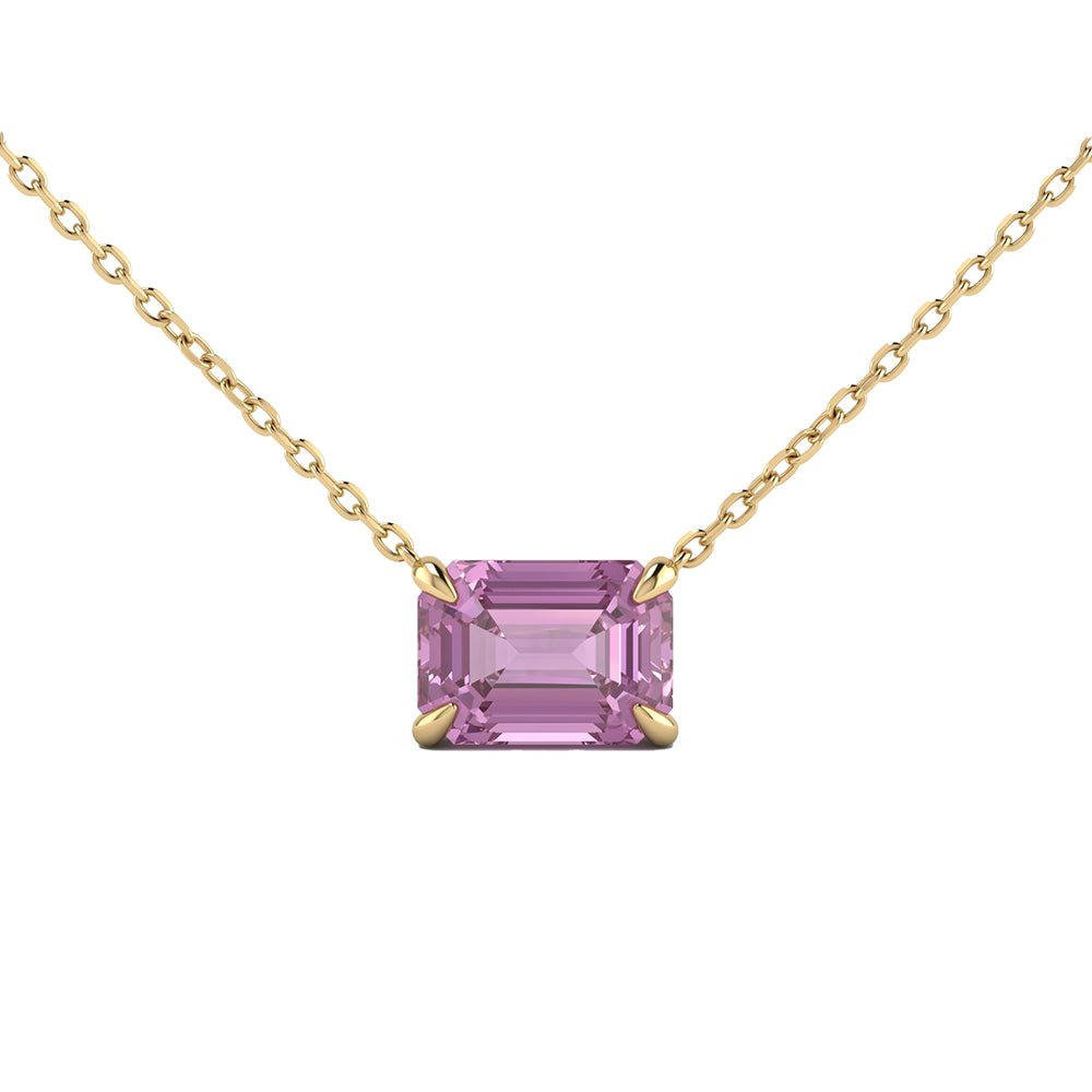 .93ct G SI 14kt Yellow Gold Pink Sapphire Gemstone Solitaire Pendant Necklace 16 + 2" Long