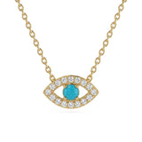 .11ct G SI 14kt Yellow Gold Diamond & Turquoise Gemstone Evil Eye Pendant Necklace 16+2" Long