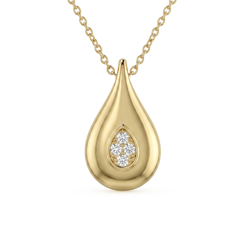 .09ct G SI 14kt Yellow Gold Diamond Modern Teardrop Pendant Necklace 16 + 2" Long