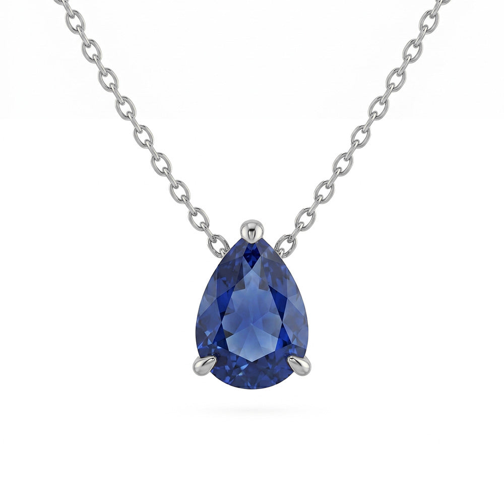 .71ct G SI 14kt White Gold Blue Sapphire Gemstone Pendant Necklace 16 + 2" Long