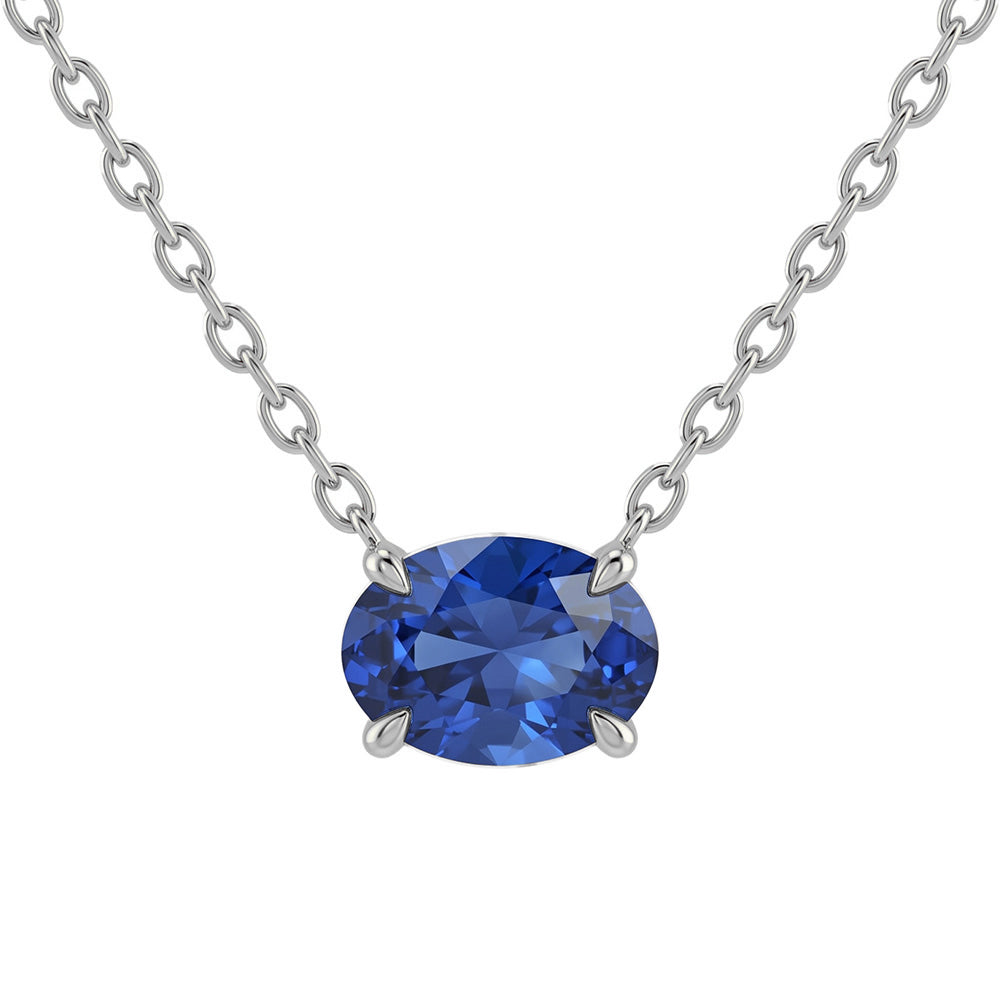 1.02ct G SI 14kt White Gold Blue Sapphire Gemstone Pendant Necklace 16 + 2" Long