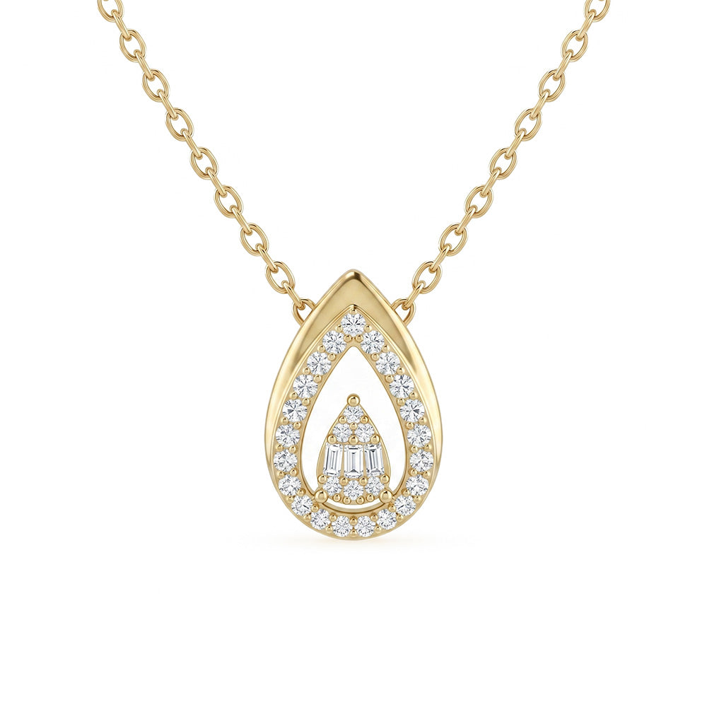 .14ct G SI 14kt Yellow Gold Diamond Modern Pear Shaped Pendant Necklace 16 + 2" Long