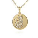 .20ct G SI 14kt Yellow Gold Diamond Cat Pendant Necklace 18" Long