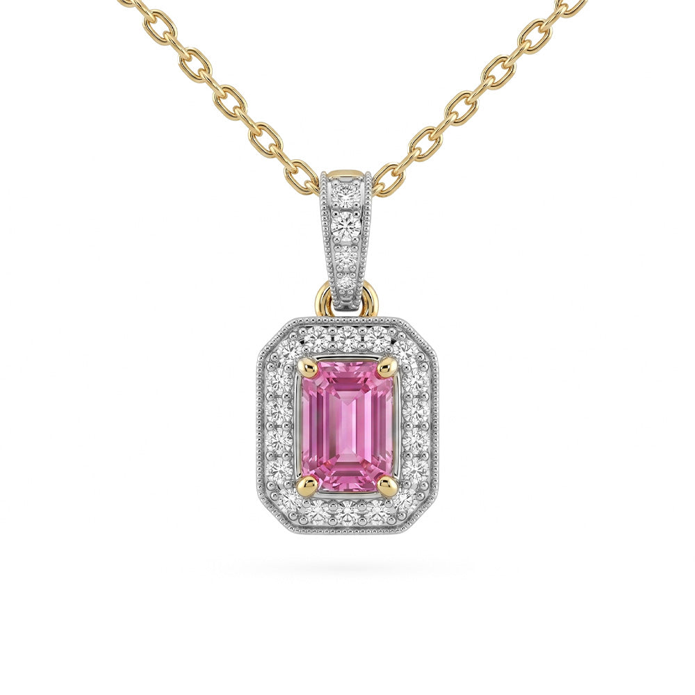 .72ct G SI 14kt Yellow Gold Diamond & Pink Sapphire Gemstone Pendant Necklace 18" Long