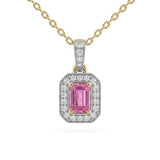 .72ct G SI 14kt Yellow Gold Diamond & Pink Sapphire Gemstone Pendant Necklace 18" Long