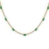 <span style="color:purple">SPECIAL!</span> 7.92ct G SI 14kt Yellow Gold Oval Emerald Gemstone & Diamond Tennis Necklace 16" Long