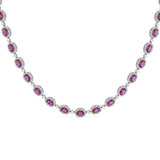 <span style="color:purple">SPECIAL!</span> 12.32ct G SI 14kt White Gold Oval Pink Sapphire Gemstone & Diamond Tennis Necklace 16" Long