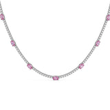 <span style="color:purple">SPECIAL!</span> 6.80ct G SI 14kt White Gold Oval Pink Sapphire Gemstone & Diamond Tennis Necklace 16" Long