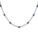 <span style="color:purple">SPECIAL!</span> 8.05ct G SI 14kt White Gold Oval Blue Sapphire Gemstone & Diamond Tennis Necklace 16" Long