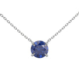 <span style="color:purple">SPECIAL!</span> 1ct G SI 14kt White Gold Round Blue Sapphire Solitaire Gemstone Necklace Pendant 16 + 2" Ext