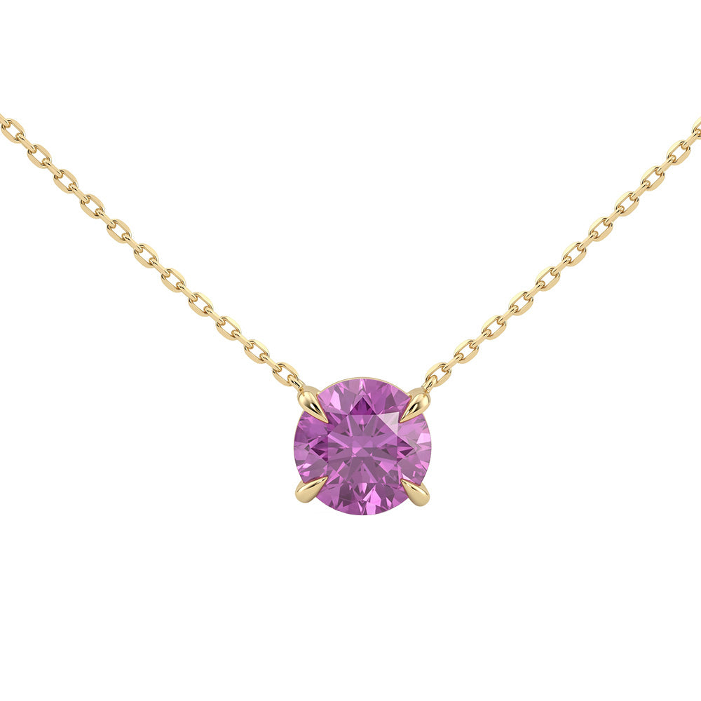 .81ct G SI 14kt Yellow Gold Round Pink Sapphire Solitaire Gemstone Necklace Pendant 16 + 2" Ext