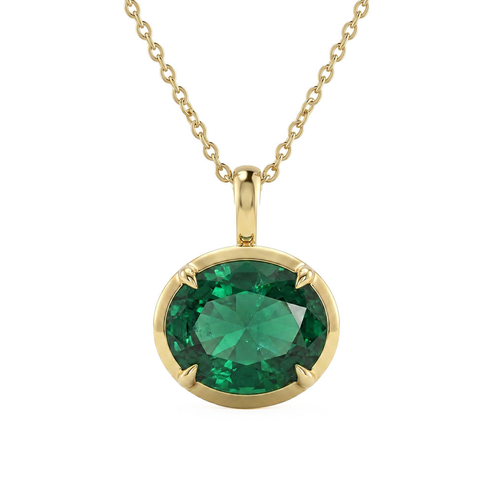 <span style="color:purple">SPECIAL!</span> 4.79ct G SI 14kt Yellow Gold Oval Emerald Gemstone Pendant Necklace 18" Long