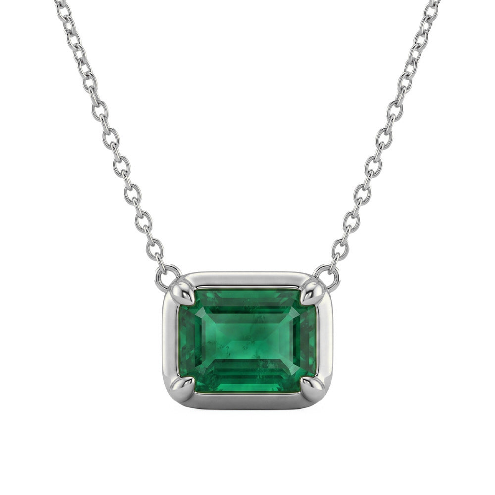 <span style="color:purple">SPECIAL!</span> 1.26ct G SI 14kt White Gold Emerald Gemstone Pendant Necaklace 18" Long