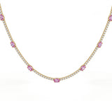 <span style="color:purple">SPECIAL!</span> 9.12ct G SI 14kt Yellow Gold Diamond & Pink Sapphire  Gemstone Necklace 16" Long