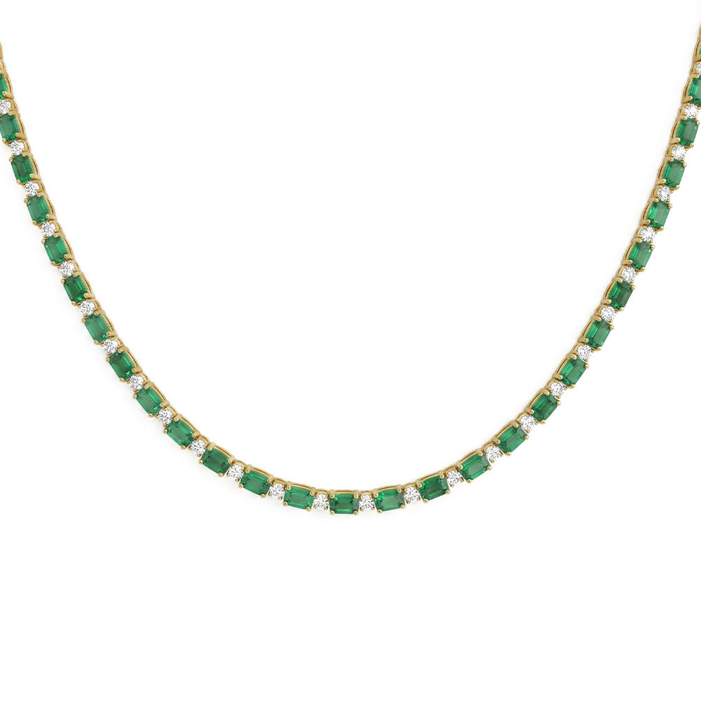 <span style="color:purple">SPECIAL!</span> 3.84ct G SI 14kt Yellow Gold Diamond & Emerald Gemstone Necklace 16" Long