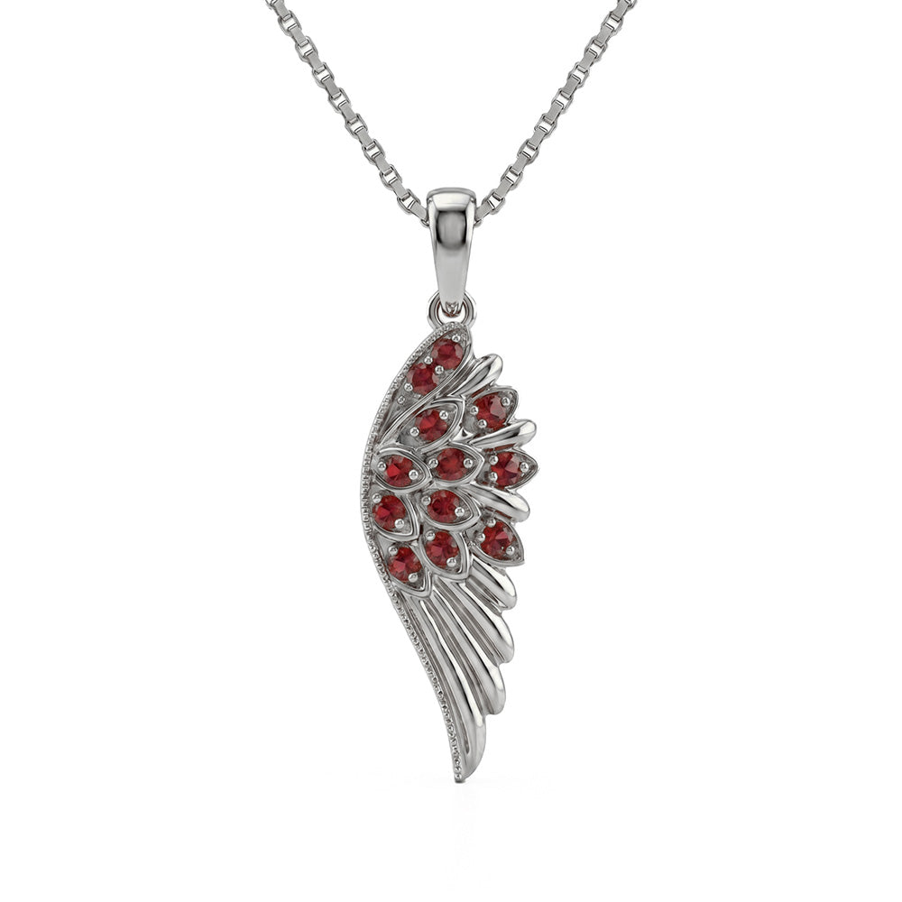 <span style="color:purple">SPECIAL!</span> .13ct G SI 14kt White Gold Ruby Angel Gemstone Pendant Necklace 18" Long