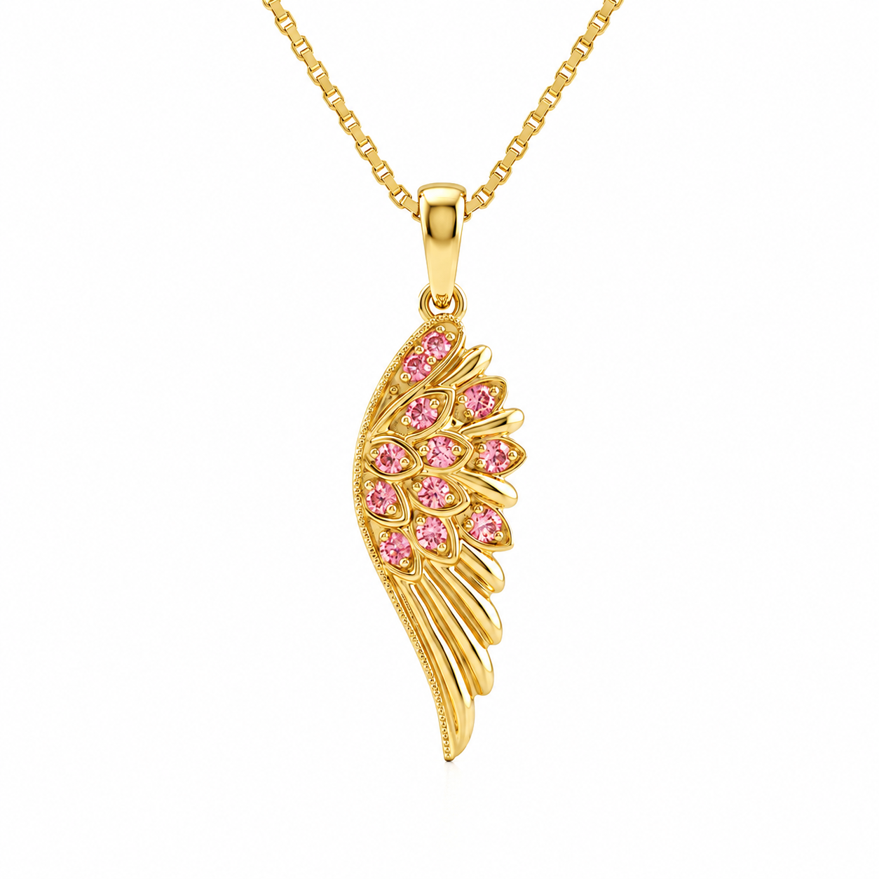 <span style="color:purple">SPECIAL!</span> .11ct G SI 14kt Yellow Gold Pink Sapphire Angel Wing Gemstone Pendant Necklace 18" Long