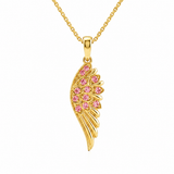<span style="color:purple">SPECIAL!</span> .11ct G SI 14kt Yellow Gold Pink Sapphire Angel Wing Gemstone Pendant Necklace 18" Long