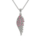 <span style="color:purple">SPECIAL!</span> .11ct G SI 14kt White Gold Pink Sapphire Angel Wing Gemstone Pendant Necklace 18" Long