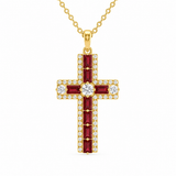 <span style="color:purple">SPECIAL!</span> 1.18ct G SI 14kt Yellow Gold Diamond & Ruby Gemstone Cross Pendant Necklace 18" Long