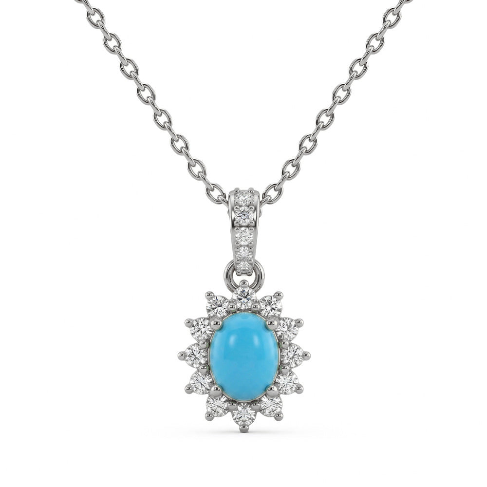 .24ct G SI 14K White Gold Turquoise Gemstone Pendant 18" Chain