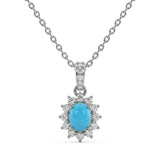 .24ct G SI 14K White Gold Turquoise Gemstone Pendant 18" Chain