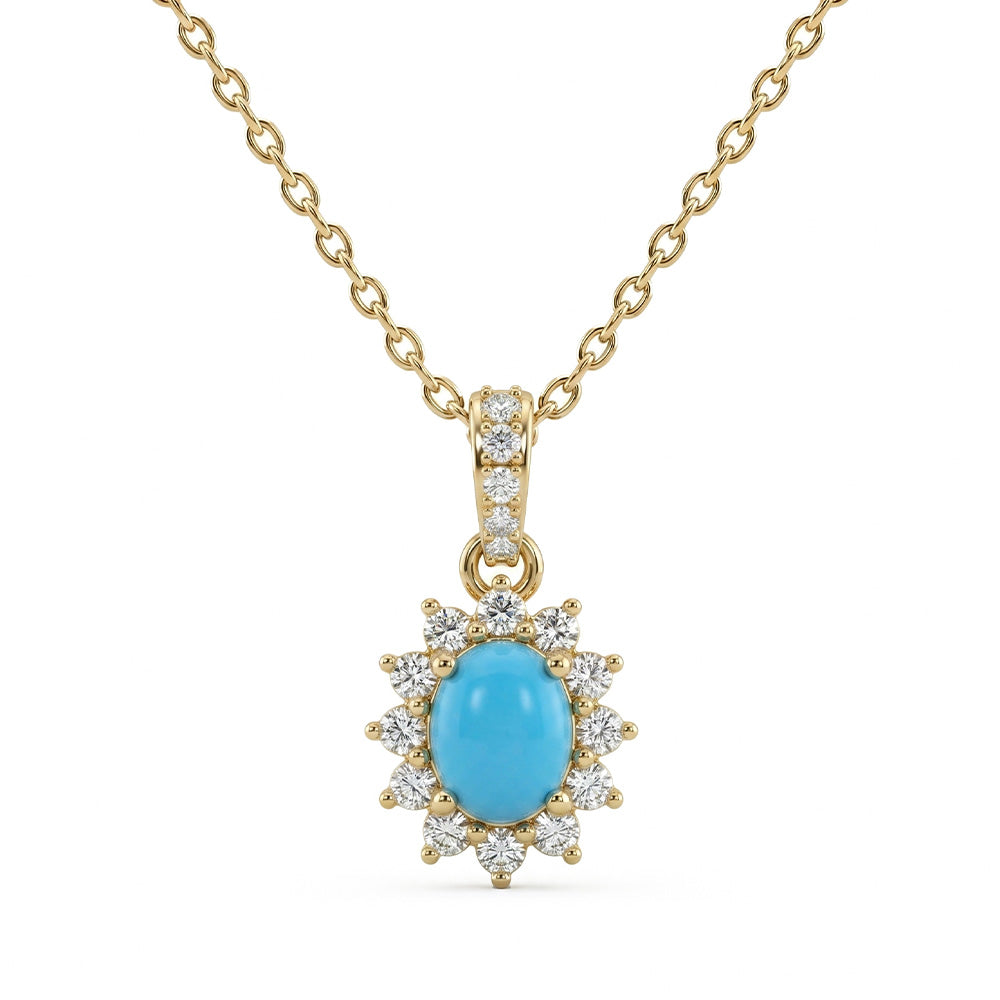 .24ct G SI 14K Yellow Gold Turquoise Gemstone Pendant 18" Chain
