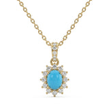 .24ct G SI 14K Yellow Gold Turquoise Gemstone Pendant 18" Chain