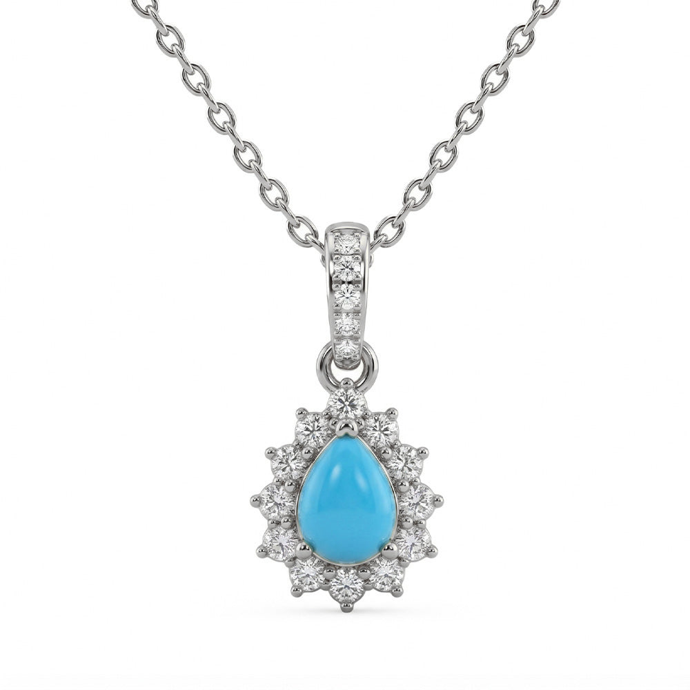 .25ct G SI 14K White Gold Turquoise Gemstone Pendant 18" Chain