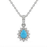 .25ct G SI 14K White Gold Turquoise Gemstone Pendant 18" Chain