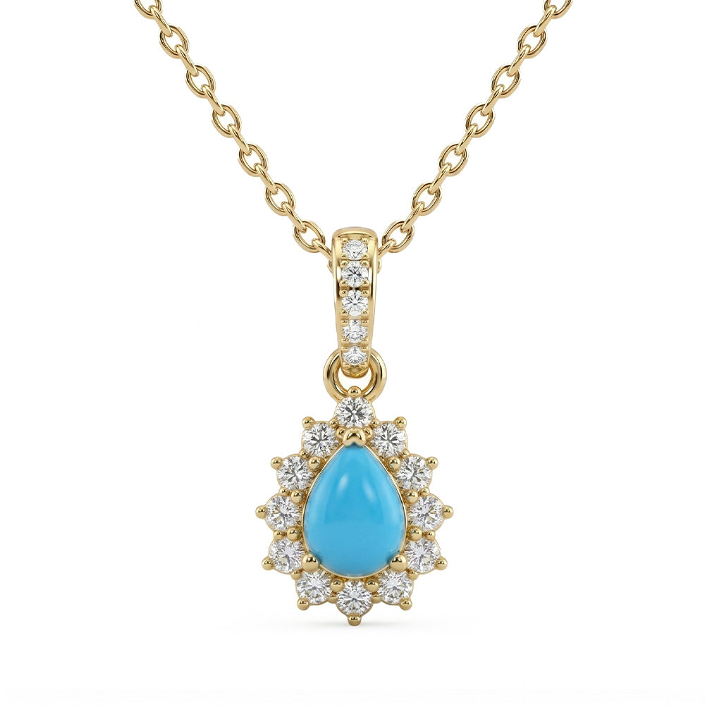 .25ct G SI 14K Yellow Gold Turquoise Gemstone Pendant 18" Chain