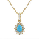 .25ct G SI 14K Yellow Gold Turquoise Gemstone Pendant 18" Chain
