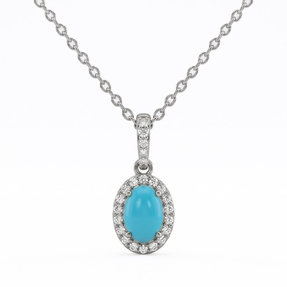 .57ct G SI 14K White Gold Turquoise Gemstone Pendant 18" Chain