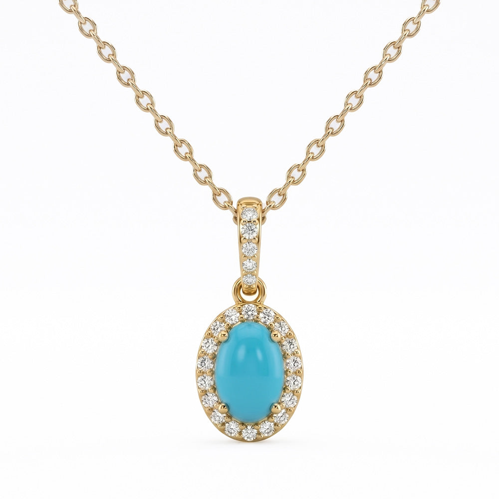 .57ct G SI 14K Yellow Gold Turquoise Gemstone Pendant 18" Chain