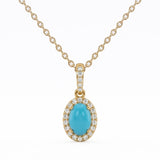 .57ct G SI 14K Yellow Gold Turquoise Gemstone Pendant 18" Chain