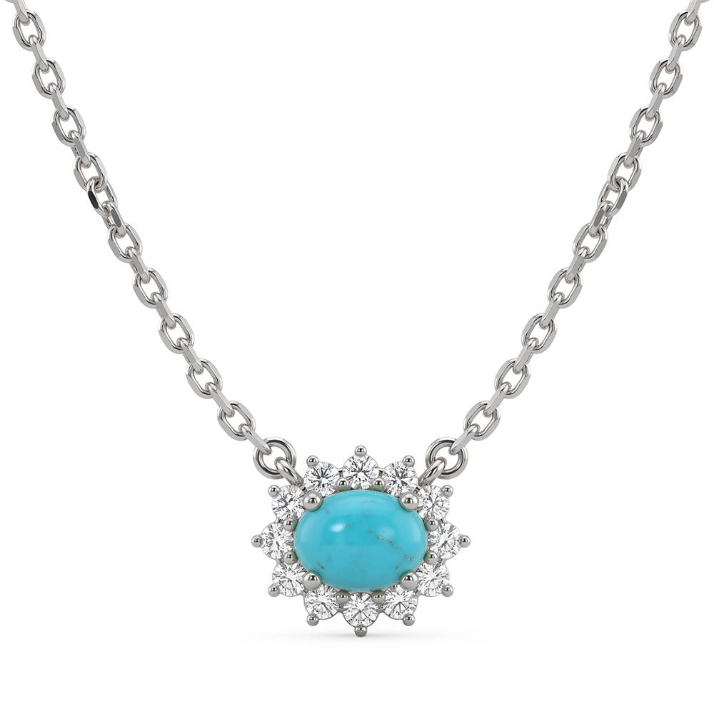 <span style="color:purple">SPECIAL!</span> .24ct G SI 14K White Gold Turquoise Gemstone Pendant 16+2 Ext. Chain