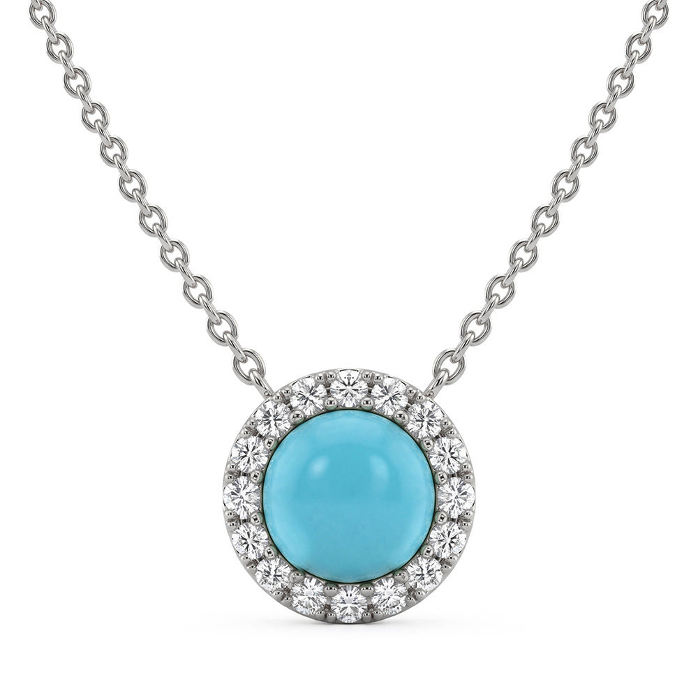 <span style="color:purple">SPECIAL!</span> .68ct G SI 14K White Gold Turquoise Gemstone Pendant 16+2 Ext. Chain