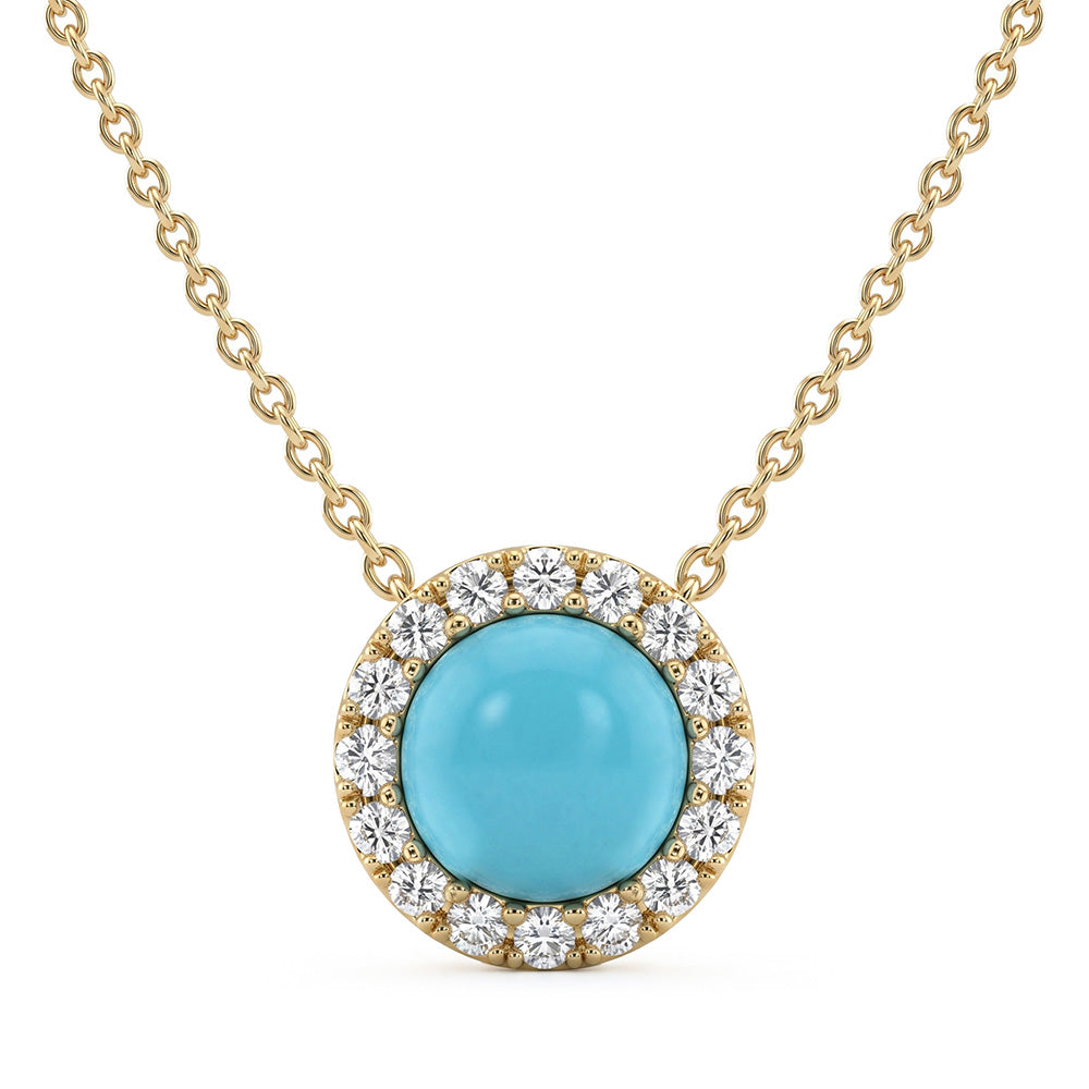 .52ct G SI 14K Yellow Gold Turquoise Gemstone Pendant 18" Chain