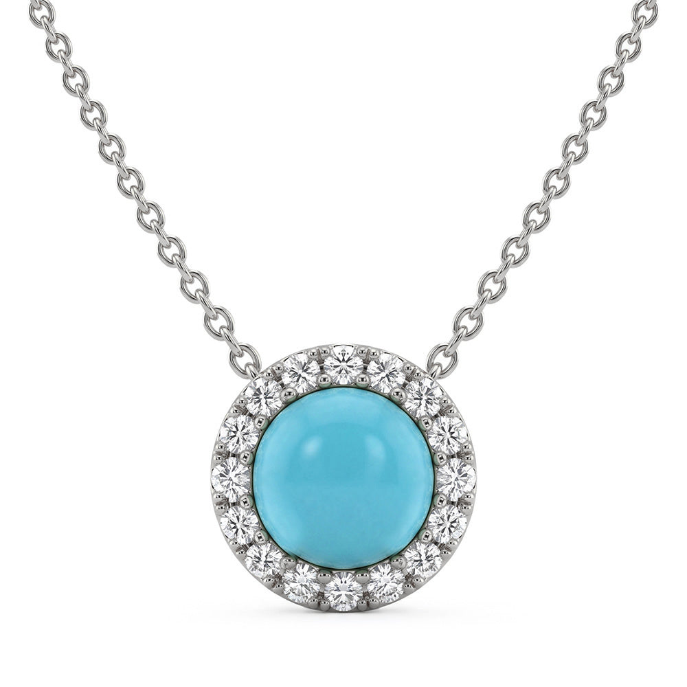 .52ct G SI 14K White Gold Turquoise Gemstone Pendant 18" Chain