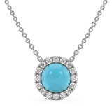 .52ct G SI 14K White Gold Turquoise Gemstone Pendant 18" Chain