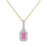 .69ct G SI 14kt Yellow Gold Diamond & Pink Sapphire Drop Pendant Necklace 18" Long