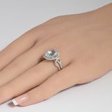 <span style="color:purple">SPECIAL!</span>4.45ct G SI 14K White Gold Diamond & Oval Shape Aquamarine Gemstone Ring Size 6.5