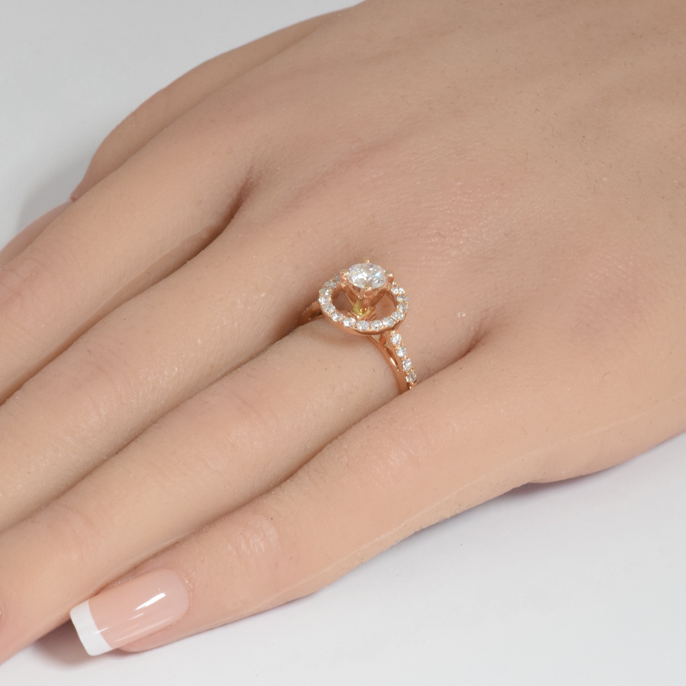 1.02ct G SI 14K Rose Gold Diamond Halo Engagement Ring  Size 6.5
